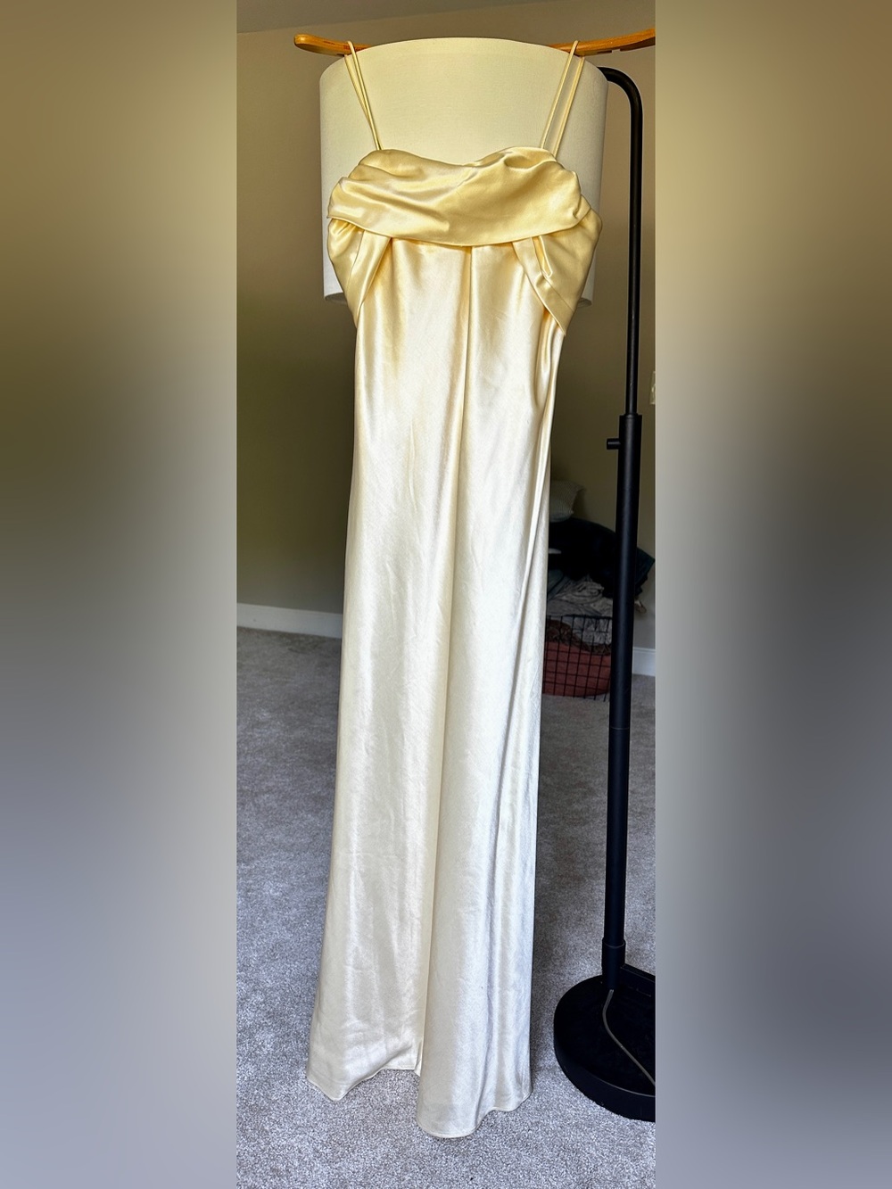 Betsy & Adam Creamy Yellow Satin Spaghetti-Strap Dress